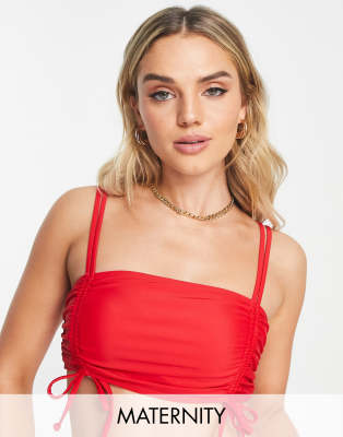 The Frolic Maternity lunan ruched channel tie detail bikini top in red - ASOS Price Checker