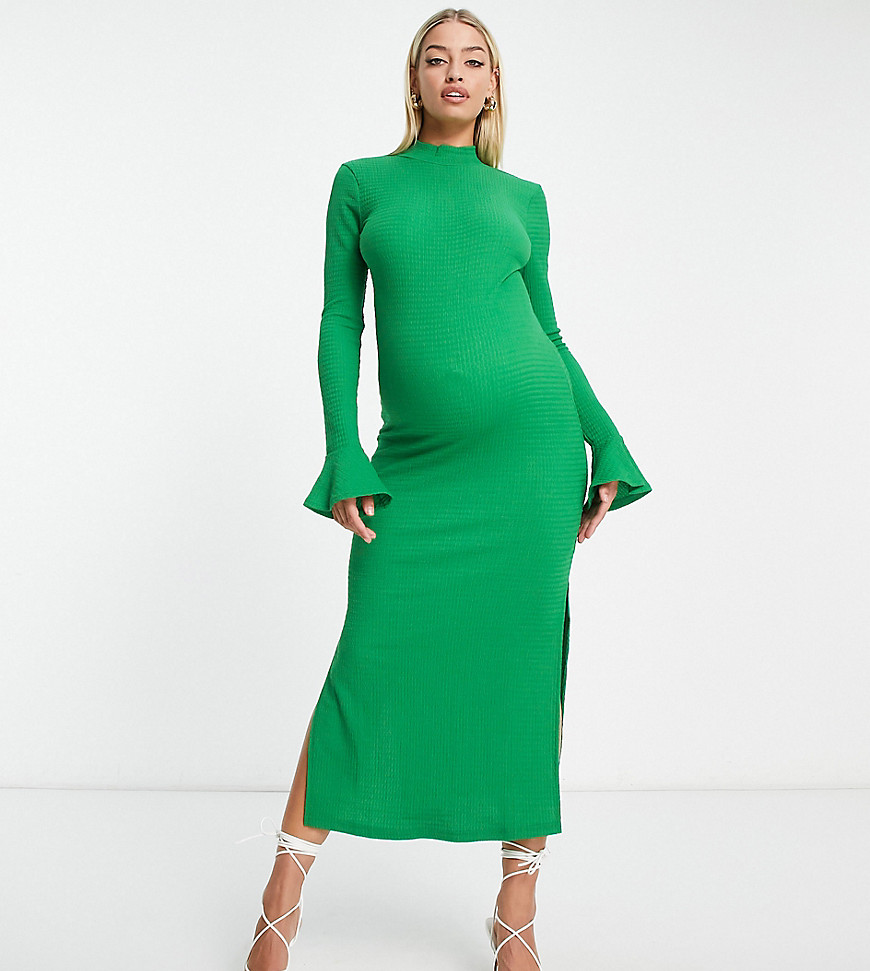 The Frolic Maternity open back textured midaxi dress in green