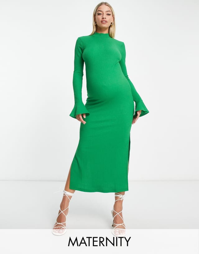 The Frolic Maternity open back textured midaxi dress in green