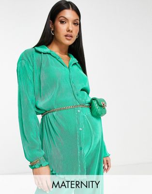 The Frolic Maternity plisse shirt co-ord in jade green - ASOS Price Checker