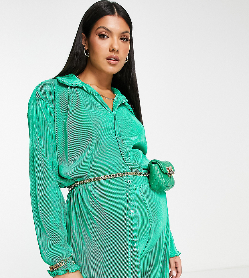 The Frolic Maternity plisse shirt co-ord in jade green