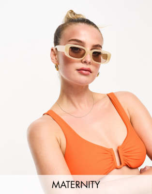 Shop The Frolic Maternity Quartz Wire Trim Ruched Bikini Top In Cantaloupe-orange