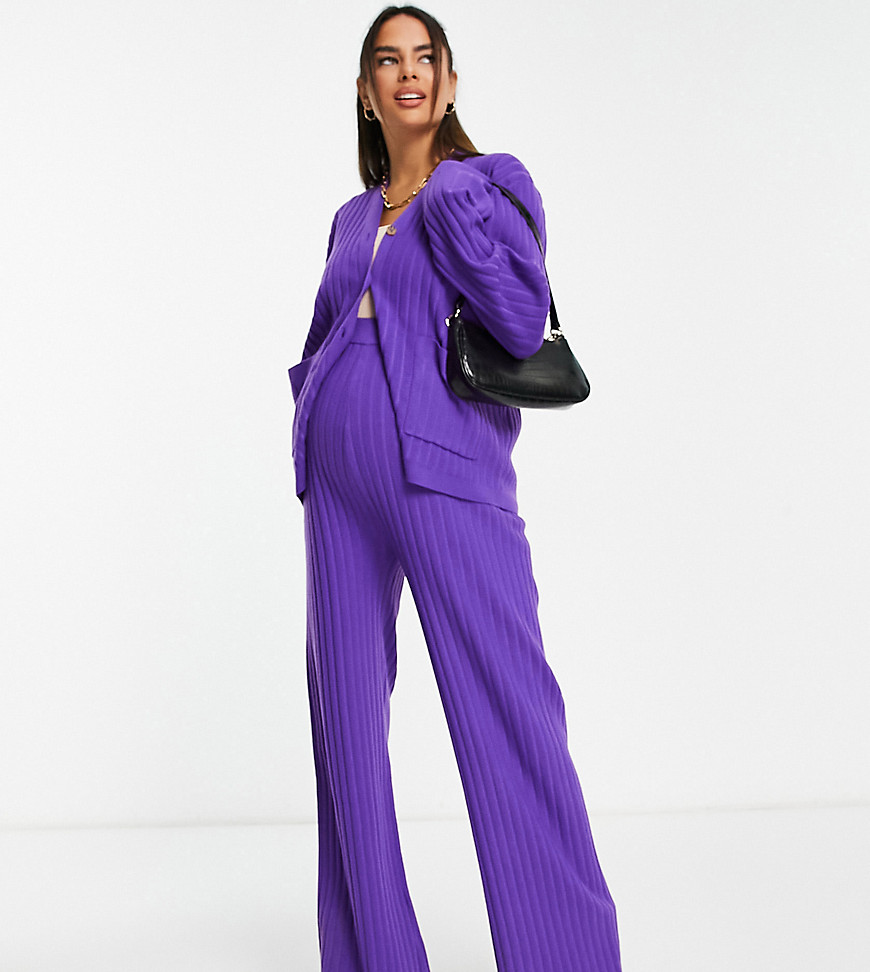 The Frolic Maternity soft ribbed cardigan co-ord in purple