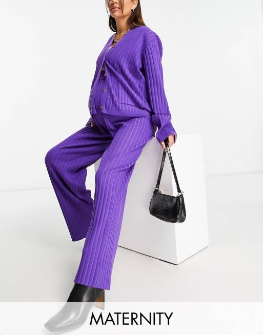 The Frolic Maternity soft ribbed wide leg pants in purple (part of a set)