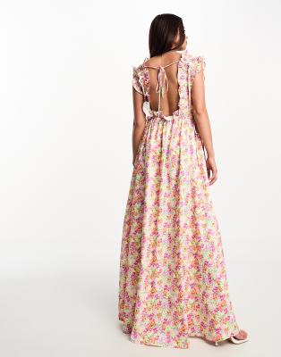 CUPSHE Damen Kleid Mit Blumenmuster – Rückenfrei, Mit Rüschen & Seitenschlitz, Für Strand & Urlaub