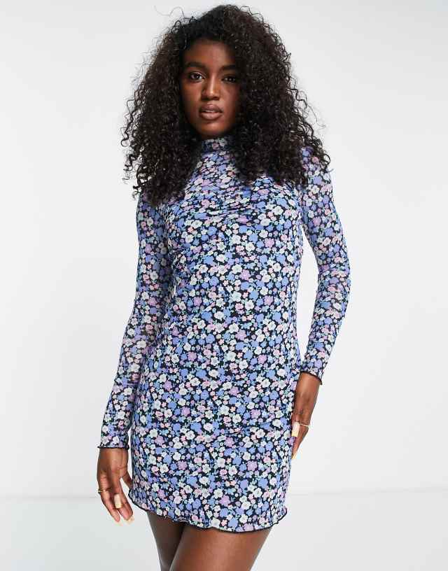 The Frolic mesh underlay mini dress in bloom floral