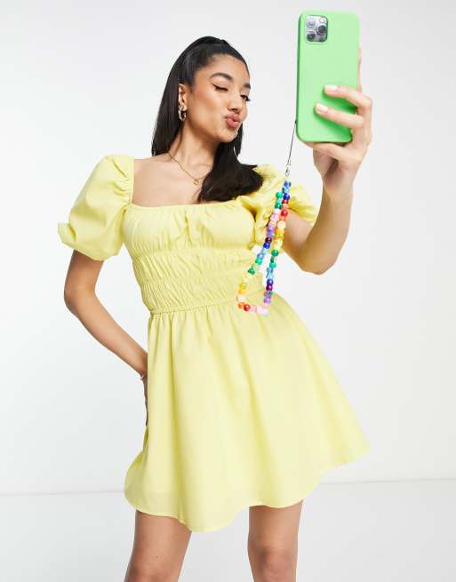 The Frolic – Milchmädchen-Minikleid aus Popeline in Zitronengelb mit Puffärmeln