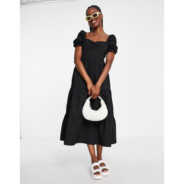 The Frolic milkmaid maxi smock dress in textured black