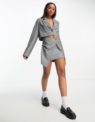 The Frolic pinstripe button detail tailored mini skirt co-ord in grey - ASOS Price Checker