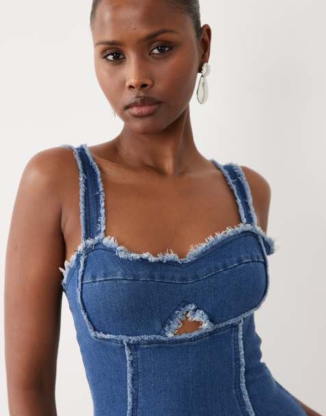 The Frolic - Mørkeblå minikjole i denim med rå kanter og sømdetaljer - Kun hos ASOS - view 1