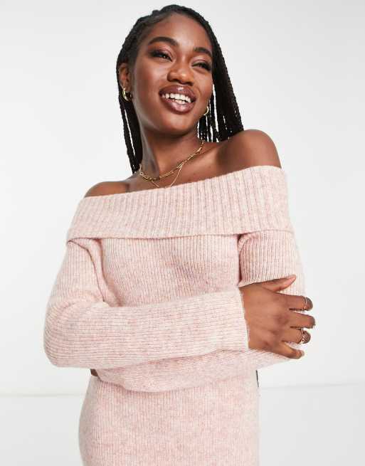 Pink sweater 2025 off shoulder