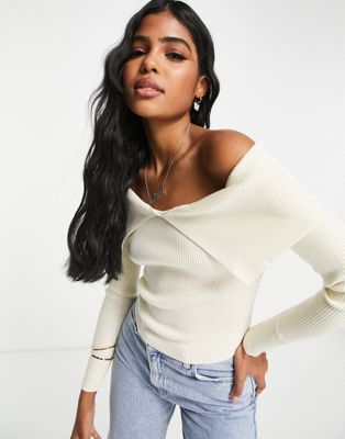 The Frolic off shoulder knitted top in cream