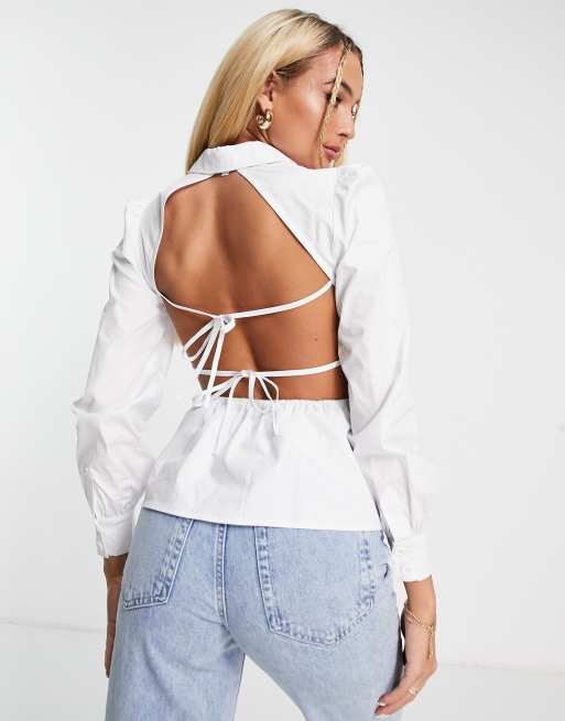 The Frolic open back shirt in white