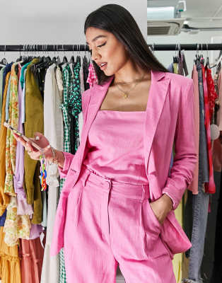 The Frolic - Oversize-Anzugblazer aus Leinen in leuchtendem Rosa