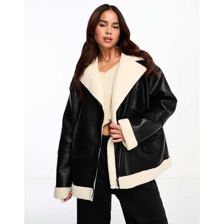 Asos black outlet aviator jacket