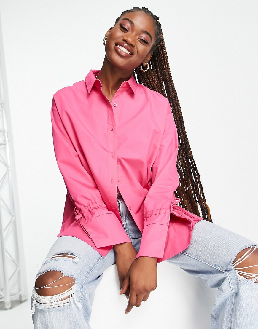 The Frolic oversized boyfriend shirt with sleeve tie detail in hot pink