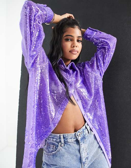 The Frolic - Oversized overhemd in lila met lovertjes