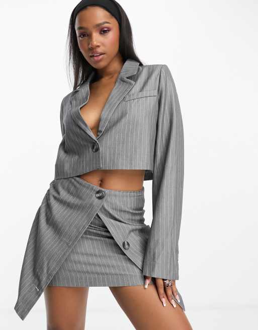 Grey blazer and skirt set sale