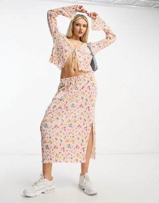 The Frolic plisse floral print midaxi skirt co-ord in cream