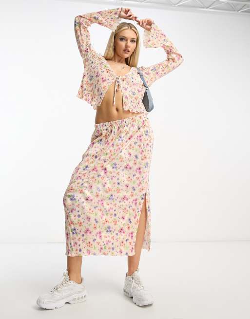 The Frolic plisse floral print midaxi skirt in cream - part of a set