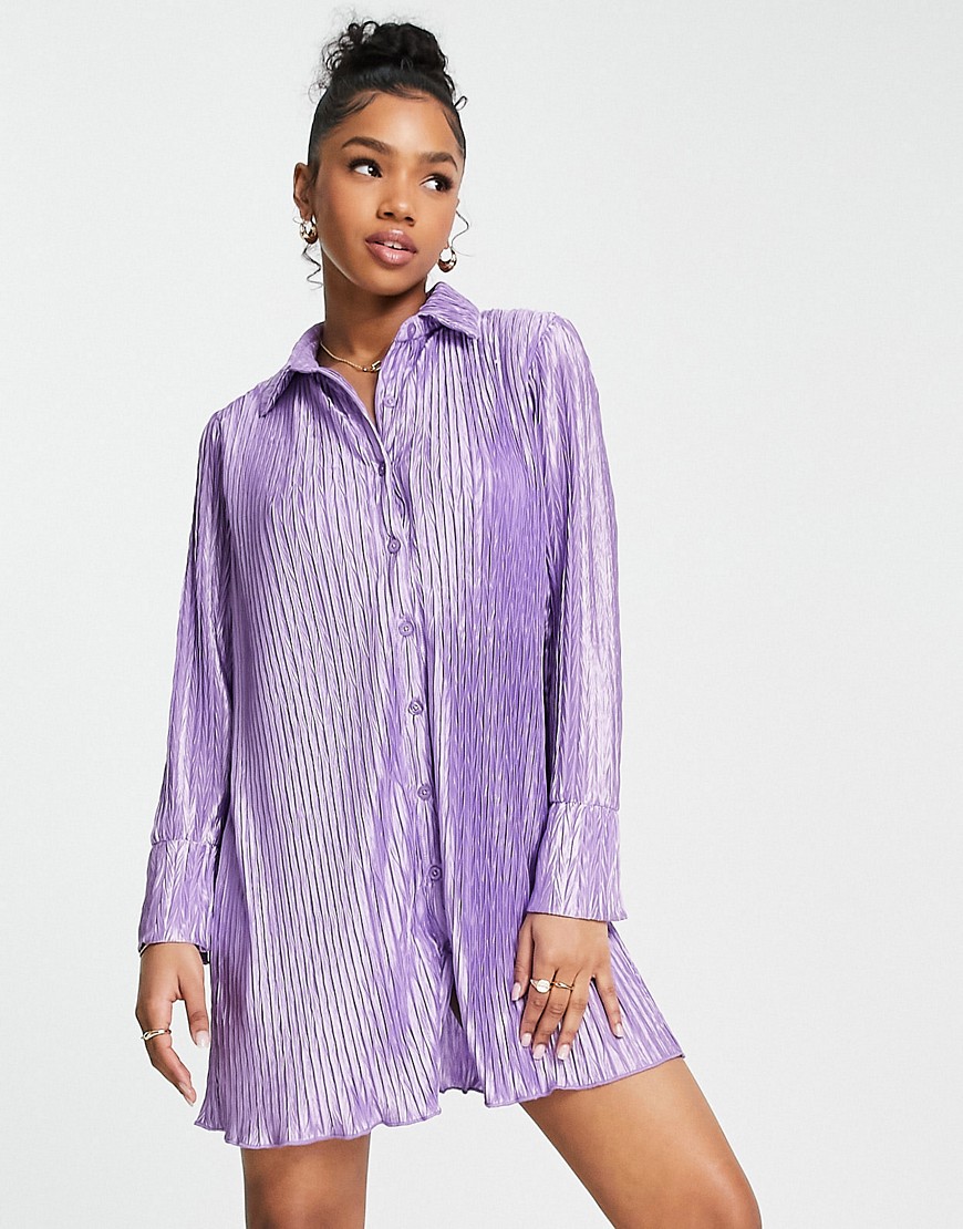 The Frolic plisse shirt dress in lilac-Purple