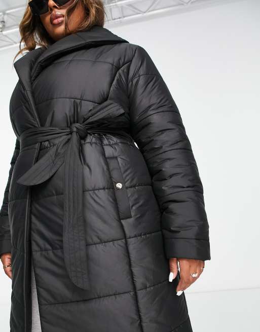 Plus size store belted puffer coat