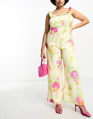 bloom floral ruffle wide leg jumpsuit in multi