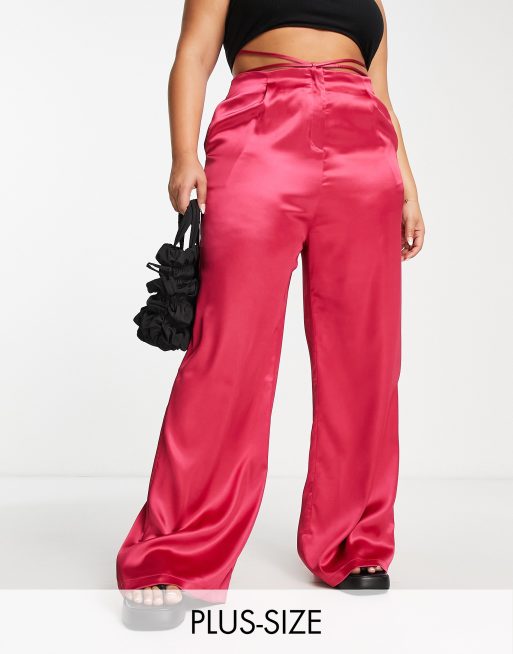 The Frolic - Plus - Broek van satijn met wijde pijpen in roze