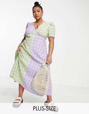 The Frolic Plus mix and match gingham midi dress in lilac and green | ASOS