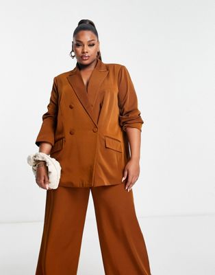 The Frolic Plus oversized suit blazer co-ord in coconut shell brown
