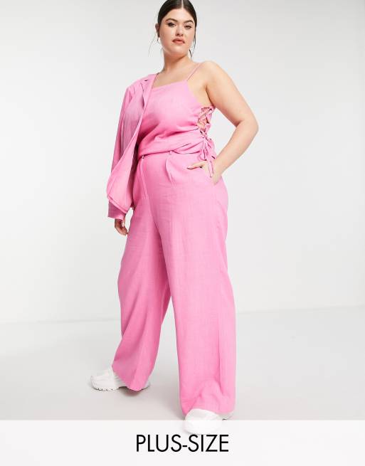 The Frolic Plus - Pantalon de costume oversize en lin - Rose vif