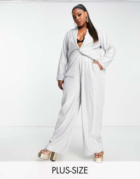 The Frolic Plus - Pantaloni da abito argento glitterato metallizzato in coordinato - view 1