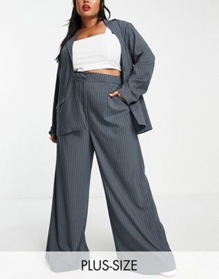 The Frolic Plus pinstripe wide leg trouser co-ord in charcoal grey
