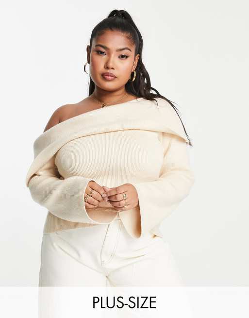 The Frolic Plus - Pull côtelé asymétrique - Crème