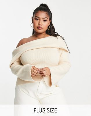 The Frolic Plus ribbed asymmetrical jumper in cream