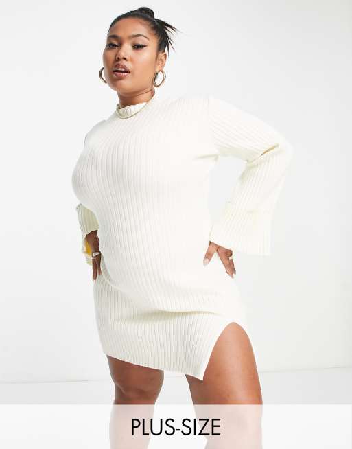 The Frolic Plus - Robe courte en maille côtelée - Crème