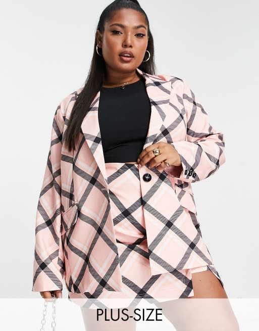 The Frolic Plus - Sart lyserød blazer med ternet print - Del af sæt 