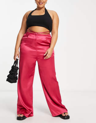 pink wide leg pants plus size