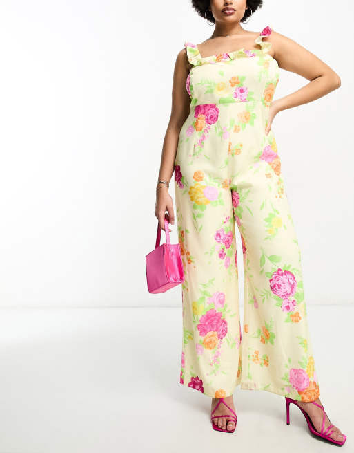 The Frolic Plus - Tuta jumpsuit a fondo ampio a fiori multicolore con volant  