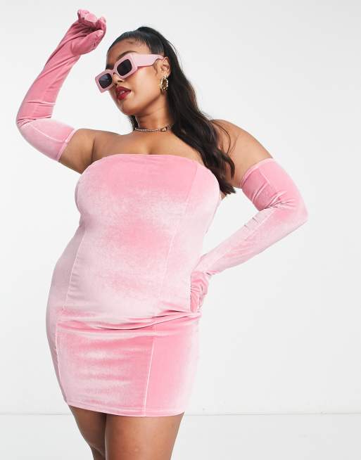 Plus size clearance pink velvet dress