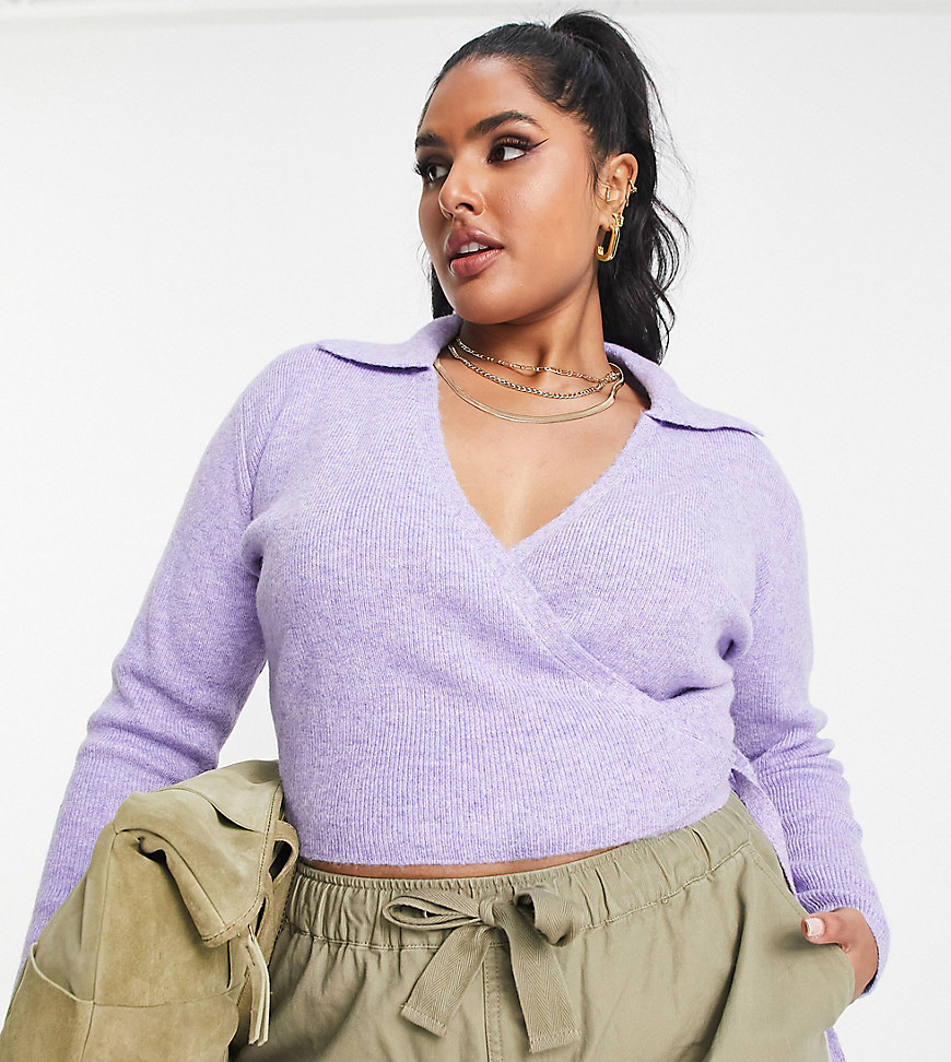 The Frolic Plus wrap detail knitted top in lilac heather-Purple