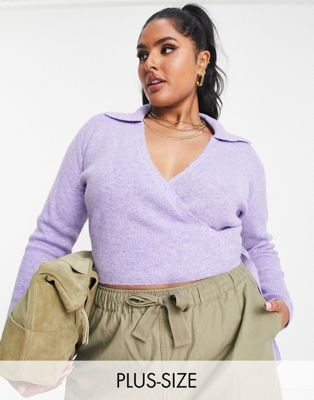 The Frolic Plus wrap detail knitted top in lilac marl