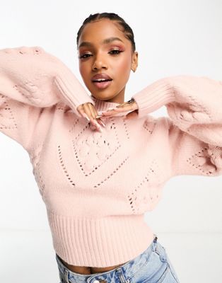 The Frolic pointelle detail puff sleeve jumper in soft pink - ASOS Price Checker