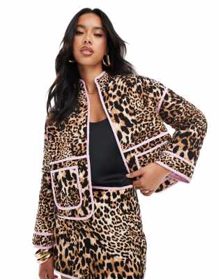 The Frolic Quilted Contrast Trim Jacket In Leopard - Part Of A Set-multi