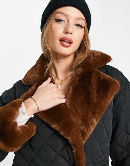 Quilted faux hot sale fur jacket