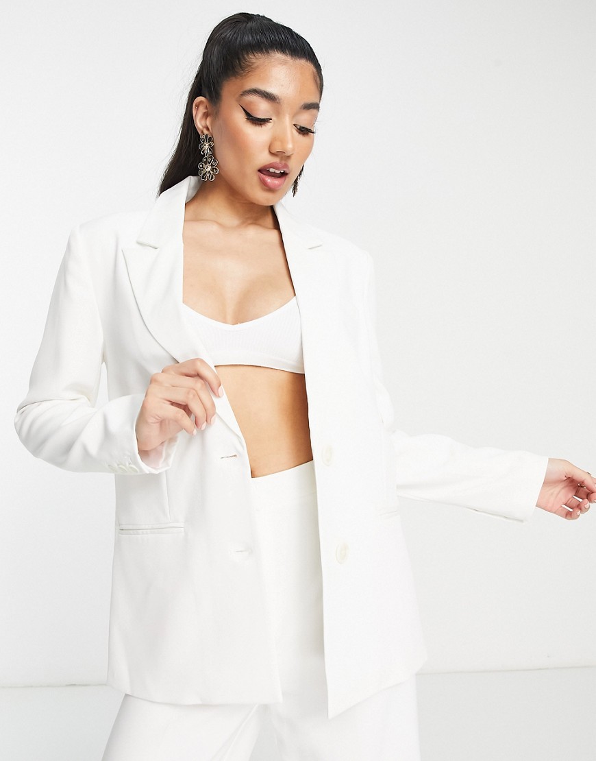 The Frolic relaxed tailored jacket with satin lining in ivory-White
