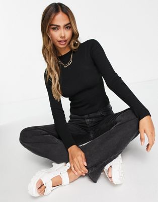 The Frolic ribbed high neck jumper in black