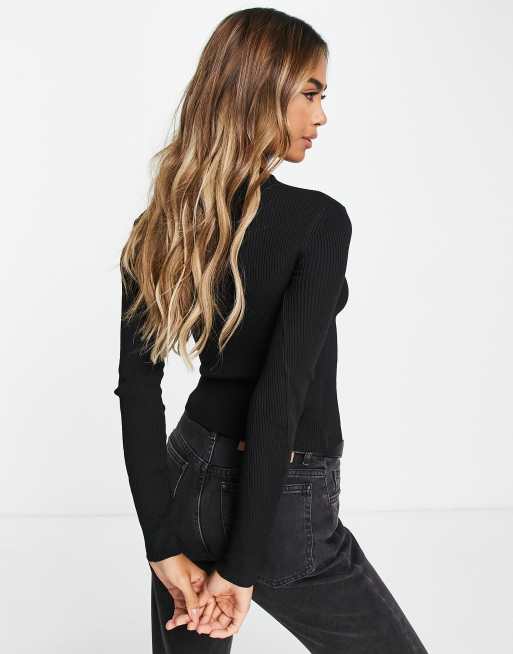 ASOS DESIGN Jumper With Knot Front And Cut Out Detail In Black