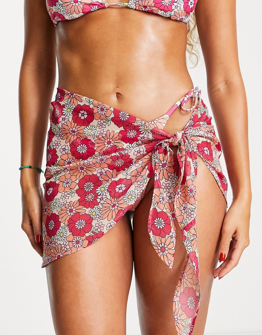 The Frolic Rina mini beach sarong in pink floral ditsy-Multi