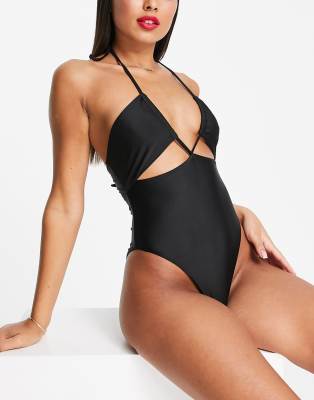 The Frolic Riri Halter Cut Out Swimsuit In Black